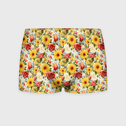 Трусы-боксеры мужские Паттерн из желтых и красных цветов, цвет: 3D-принт