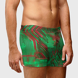 Трусы-боксеры мужские Киберпанк линии красные и зелёные, цвет: 3D-принт — фото 2