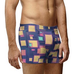 Трусы-боксеры мужские Разноцветные ретро квадраты, цвет: 3D-принт — фото 2