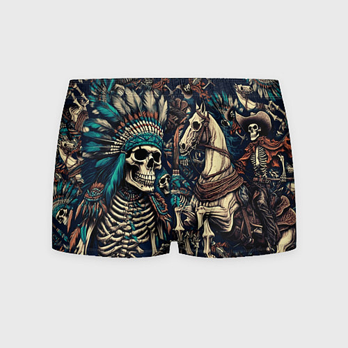 Мужские трусы Татуировка скелета индейца и ковбоя в техасе / 3D-принт – фото 1