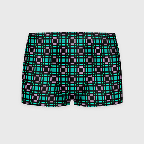 Мужские трусы Зелено-сиреневый с черный клетчатый узор / 3D-принт – фото 1