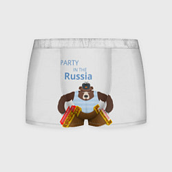 Трусы-боксеры мужские Вечеринка в России с медведем, цвет: 3D-принт