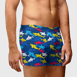 Трусы-боксеры мужские Разноцветные акулы на глубине, цвет: 3D-принт — фото 2