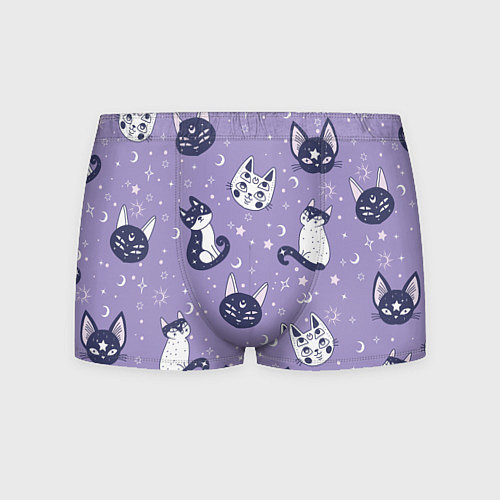 Мужские трусы Мистические кошечки - паттерн фиолетовый / 3D-принт – фото 1