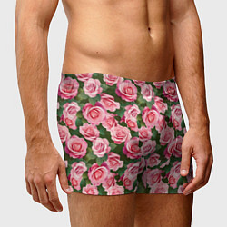 Трусы-боксеры мужские Розовые розы паттерн, цвет: 3D-принт — фото 2
