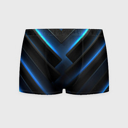 Трусы-боксеры мужские Черный абстрактный фон и синие неоновые вставки, цвет: 3D-принт