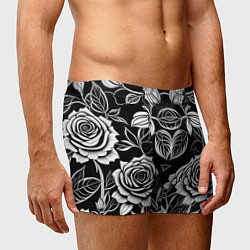 Трусы-боксеры мужские Чёрно белые узоры роза, цвет: 3D-принт — фото 2