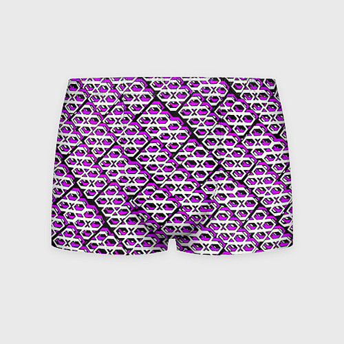 Мужские трусы Фиолетово-белый узор на чёрном фоне / 3D-принт – фото 1
