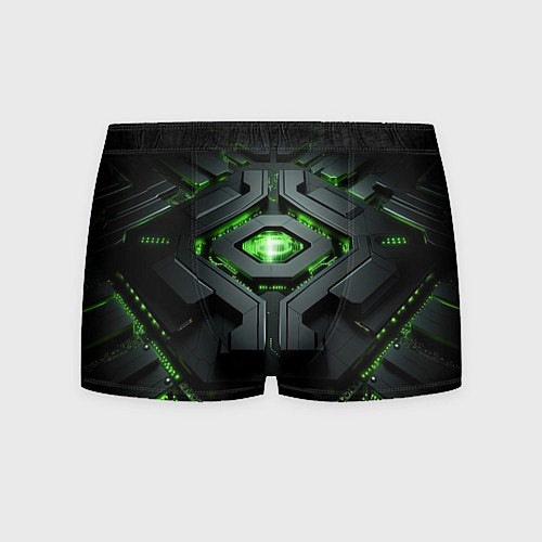 Мужские трусы Объемная абстрактная яркая зеленая фигура на черно / 3D-принт – фото 1