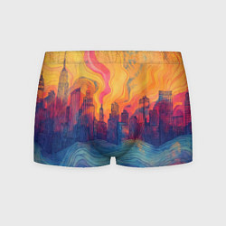 Трусы-боксеры мужские Абстрактный город в волнах красок, цвет: 3D-принт