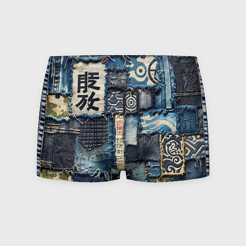 Мужские трусы Иероглифы на пэчворк дениме / 3D-принт – фото 1