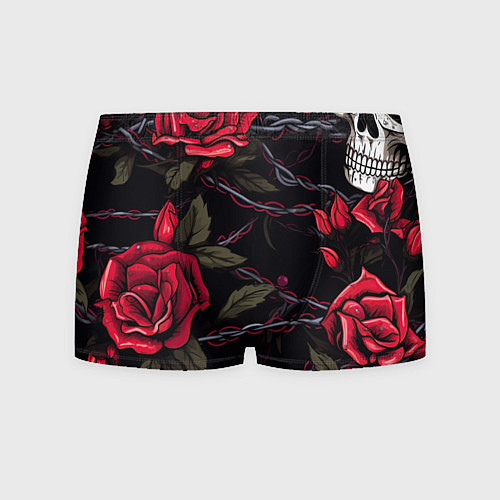Мужские трусы Череп и красные розы / 3D-принт – фото 1