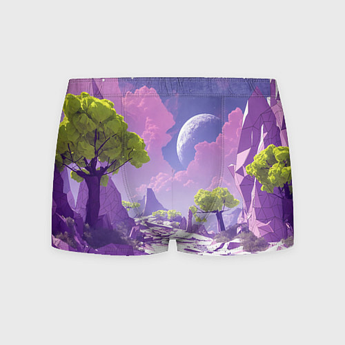 Мужские трусы Фиолетовые горы зеленые деревья и космос / 3D-принт – фото 1