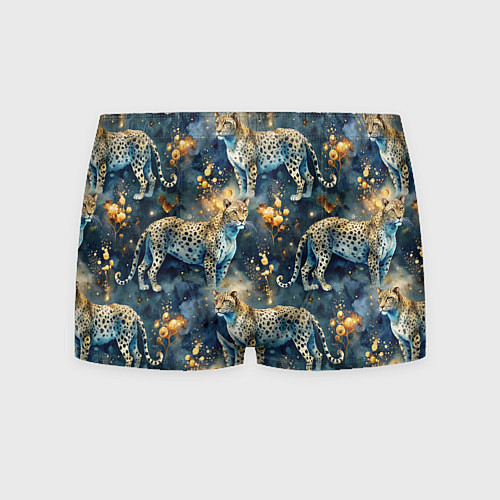 Мужские трусы Леопард и золотые капли на синем фоне / 3D-принт – фото 1