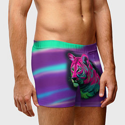 Трусы-боксеры мужские Неоновый радужный тигр, цвет: 3D-принт — фото 2