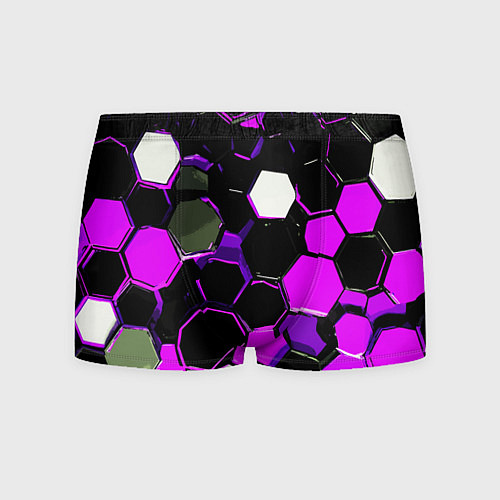Мужские трусы Розово-белые шестиугольники на чёрном фоне / 3D-принт – фото 1