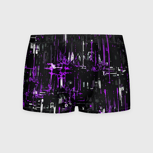 Мужские трусы Бело-фиолетовая тревожная абстракция на чёрном фон / 3D-принт – фото 1