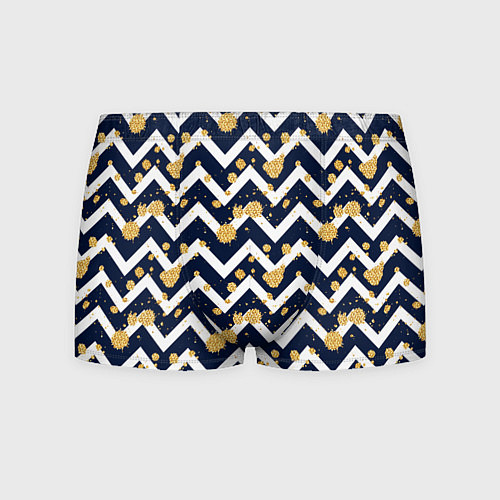 Мужские трусы Золотые кляксы на фоне бело-синего паттерна / 3D-принт – фото 1