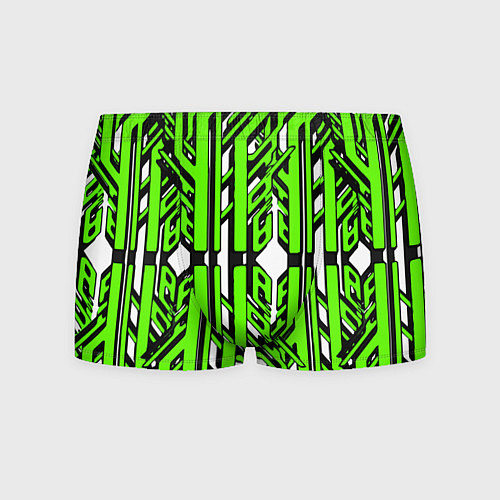 Мужские трусы Чёрно-зелёные техно полосы на белом фоне / 3D-принт – фото 1