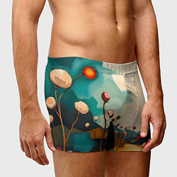 Трусы-боксеры мужские Сюрреалистичный пейзаж с цветами, цвет: 3D-принт — фото 2