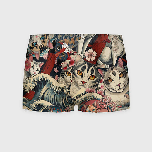 Мужские трусы Котики и рыбки в сакуре / 3D-принт – фото 1