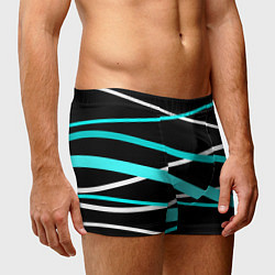 Трусы-боксеры мужские Чёрный с бело-голубыми полосами, цвет: 3D-принт — фото 2