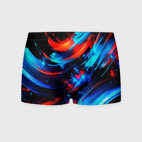 Мужские трусы Синие и красные мазки краски на черном / 3D-принт – фото 1