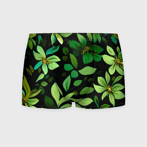 Мужские трусы Чёрный с зелёными крупными цветами / 3D-принт – фото 1