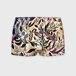 Трусы-боксеры мужские Цветочный светло-коричневый с листьями, цвет: 3D-принт