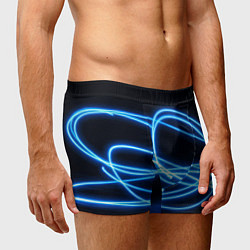 Трусы-боксеры мужские Неоновые голубые волны на черном фоне, цвет: 3D-принт — фото 2