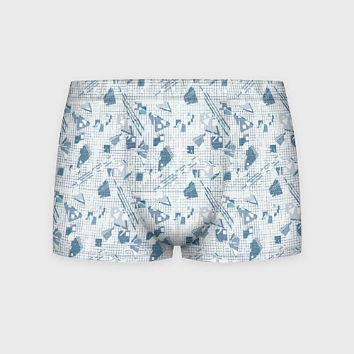 Мужские трусы Мемфис синий с серым клетчатый геометрический узор / 3D-принт – фото 1