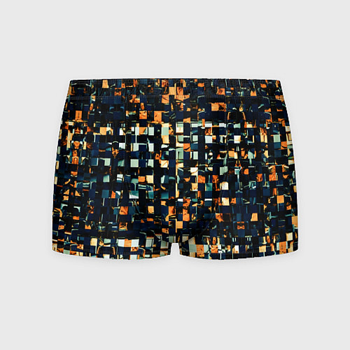 Мужские трусы Тёмный синий с оранжевым кубики абстракция / 3D-принт – фото 1