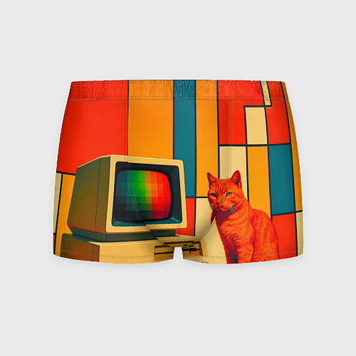 Мужские трусы Кот и винтажный компьютер ретрофутуризм поп-арт 19 / 3D-принт – фото 1