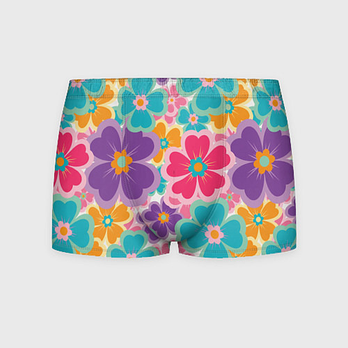 Мужские трусы Яркий цветочный калейдоскоп - узор в стиле ретро / 3D-принт – фото 1
