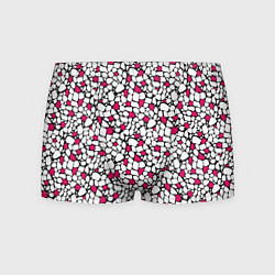 Трусы-боксеры мужские Мелкий красно белый мозаичный узор на черном, цвет: 3D-принт