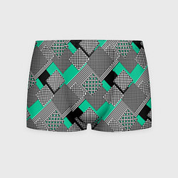 Мужские трусы Черно бирюзовая абстрактная геометрия пэчворк