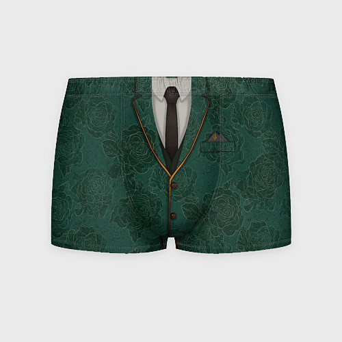 Мужские трусы Тёмно-зелёный пиджак с розами / 3D-принт – фото 1
