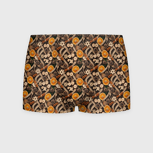 Мужские трусы Новогодний орнамент с корицей и дольками апельсина / 3D-принт – фото 1
