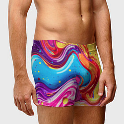 Трусы-боксеры мужские Смесь красно-жёлто-голубых масляных красок абстрак, цвет: 3D-принт — фото 2