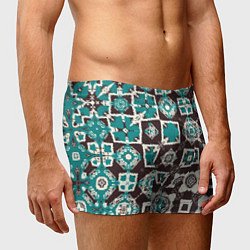 Трусы-боксеры мужские Бирюзово-коричневая геометрическая текстура, цвет: 3D-принт — фото 2
