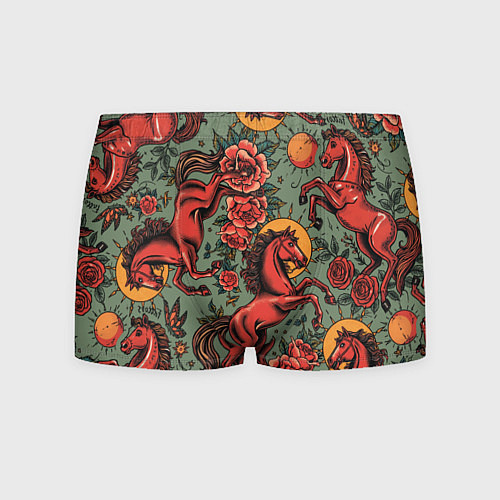 Мужские трусы Красный конь и розы / 3D-принт – фото 1