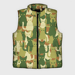 Мужской жилет Камуфляж- зелёные кошки, цвет: 3D-черный