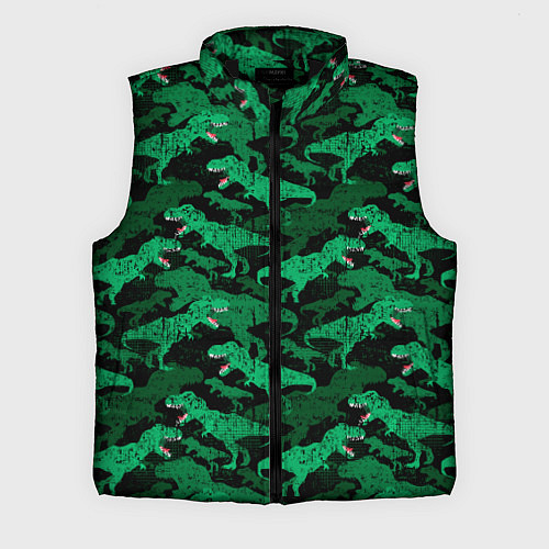Мужской жилет Зелёные тираннозавры - камуфляж / 3D-Черный – фото 1