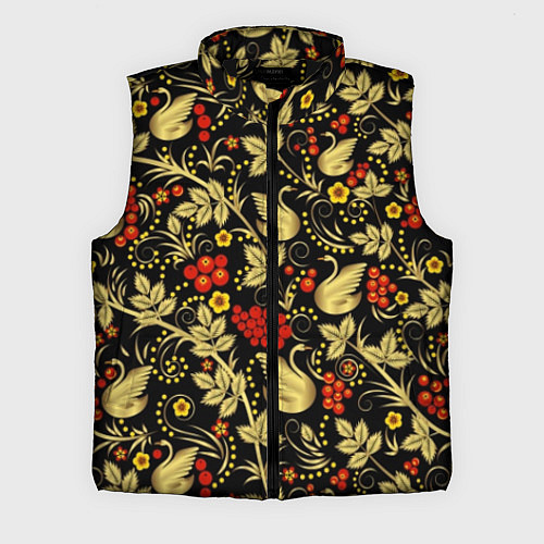 Мужской жилет Хохлома золотые лебеди / 3D-Черный – фото 1