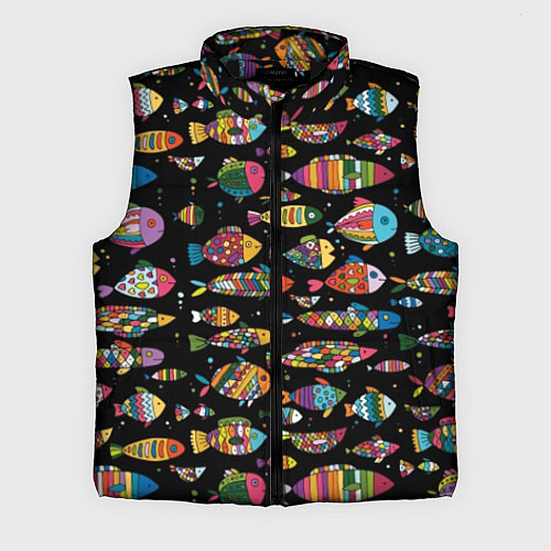 Мужской жилет Разноцветные рыбы - черный фон / 3D-Черный – фото 1