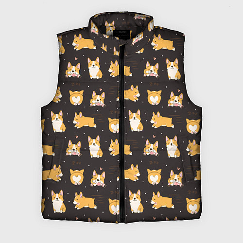 Мужской жилет Вельш корги бемброк - забавные щенки паттерн / 3D-Черный – фото 1