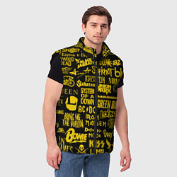 Мужской жилет Логотипы рок групп GOLD, цвет: 3D-черный — фото 2