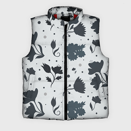 Мужской жилет Чёрно-белые цветы / 3D-Красный – фото 1
