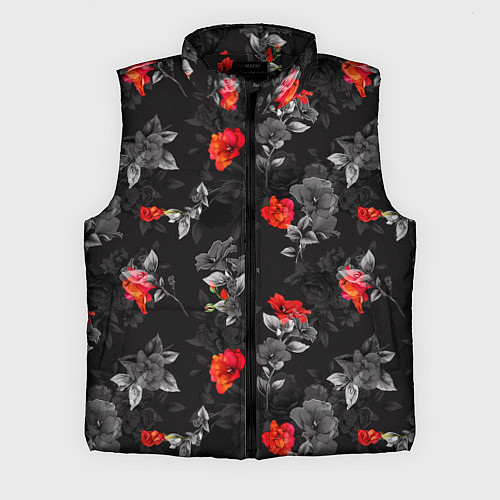 Мужской жилет Красные цветы / 3D-Черный – фото 1