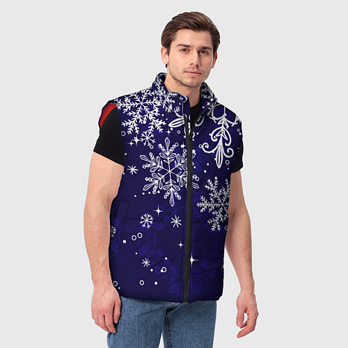 Мужской жилет Новогодние снежинки / 3D-Красный – фото 3